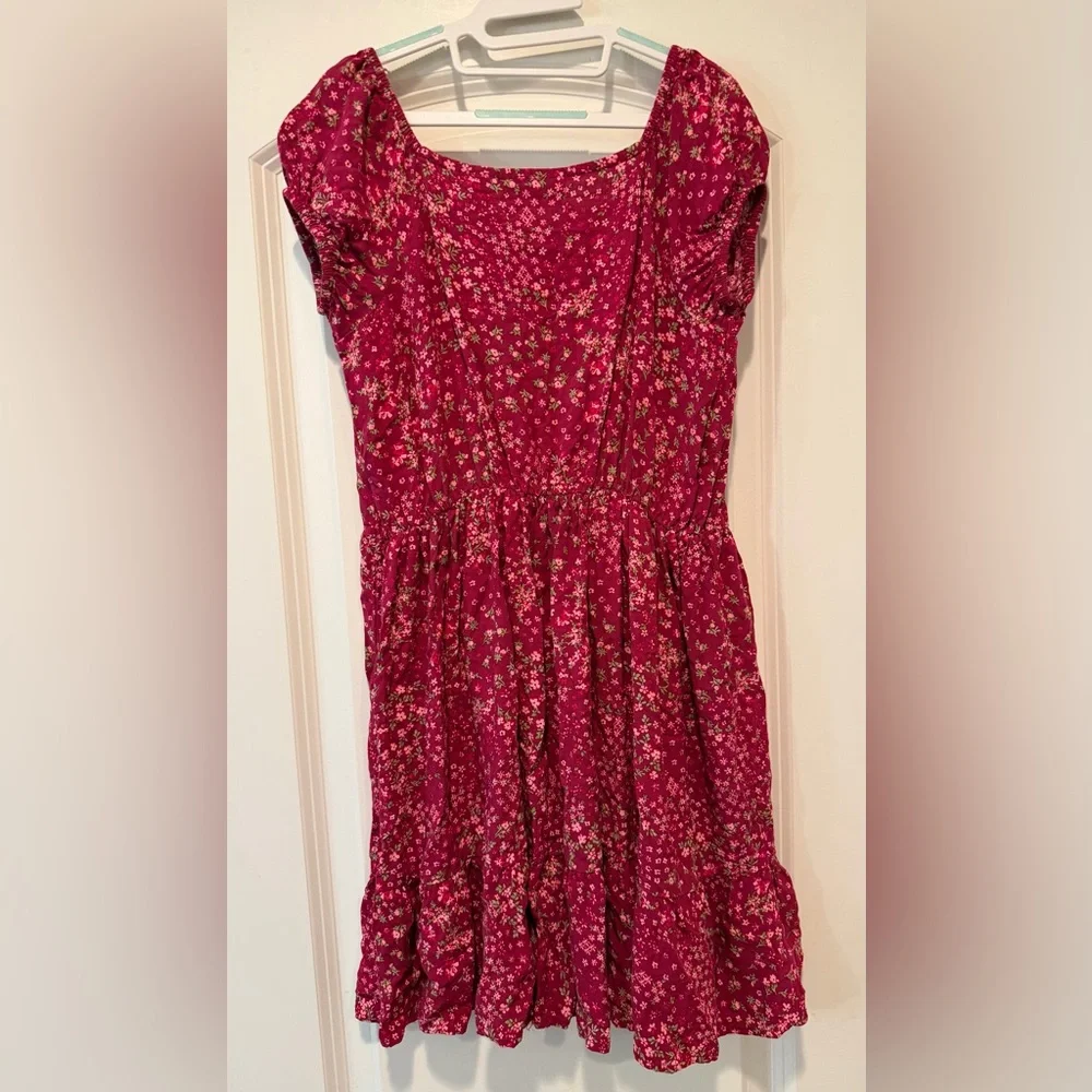 The Children's Place Raspberry Floral Short Sleeve Casual Dress - Sz 10/12